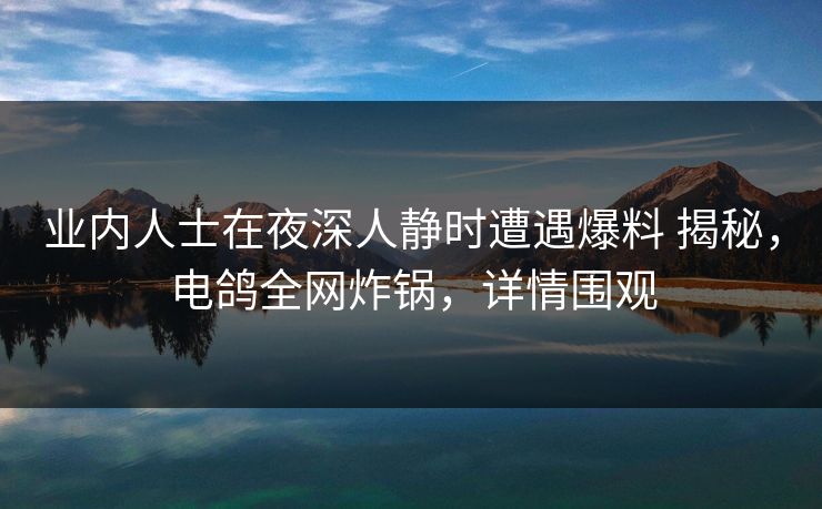 业内人士在夜深人静时遭遇爆料 揭秘，电鸽全网炸锅，详情围观